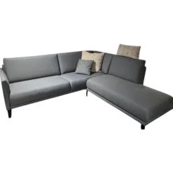 Ecksofa Cara Stoff 14 167 Azurblau Blau Grau Füße Schwarz Inklusive Kopfstützbügel Und Kissen