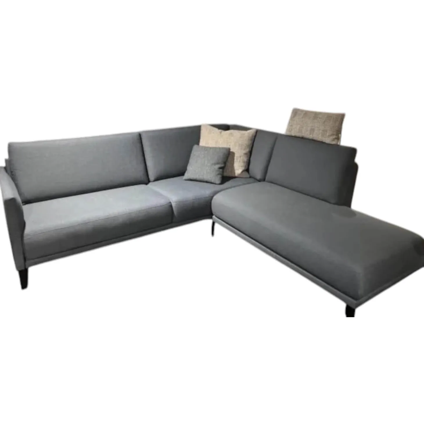 Ecksofa Cara Stoff 14 167 Azurblau Blau Grau Füße Schwarz Inklusive Kopfstützbügel Und Kissen