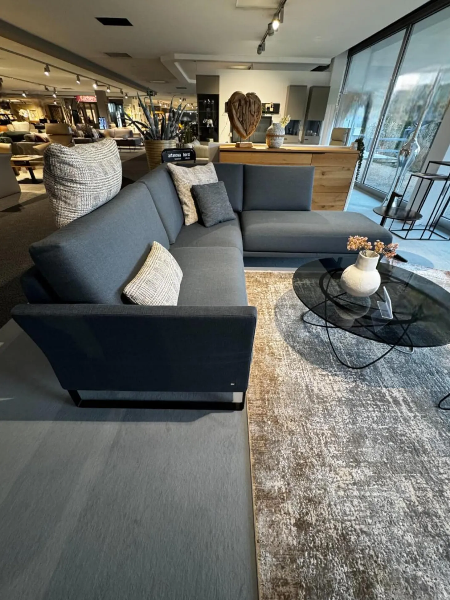 Ecksofa Cara Stoff 14 167 Azurblau Blau Grau Füße Schwarz Inklusive Kopfstützbügel Und Kissen