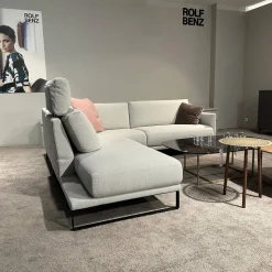 Ecksofa Cara Stoff 22.309 Achalgrau Gestell Kufe In Stahl Schwarz Mit Niedrigem Rückenkissen