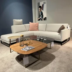 Ecksofa Cara Stoff 22.309 Achalgrau Gestell Kufe In Stahl Schwarz Mit Niedrigem Rückenkissen