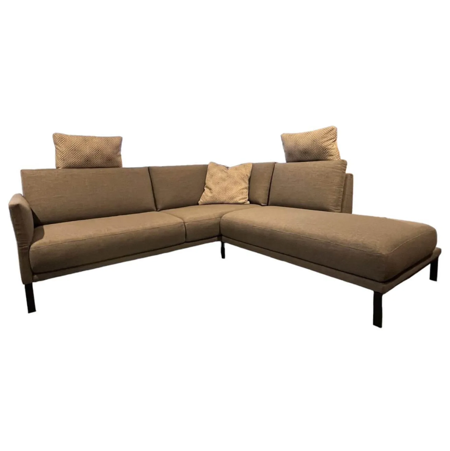 Ecksofa Cara Stoff 14.164 Mittel Eisengrau Stoff 22.202 Hell Staubgrau Füße Schwarz