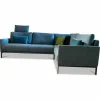 Ecksofa Cara Stoff 20.253 Ozeanblau Füße Umbragrau mit Kissen