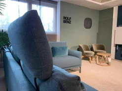 Ecksofa Cara Stoff 20.253 Ozeanblau Füße Umbragrau mit Kissen