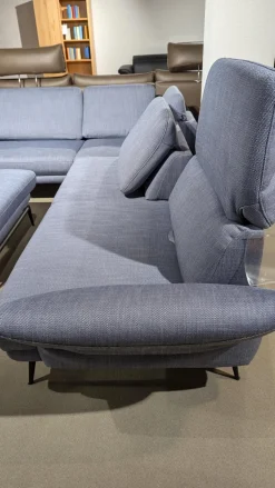 Ecksofa Caruba Stoff Elsass Blau Gestell Aluminium Füße Pulverbeschichtet Aluminium Schwarz Mit Manuellen Verstellungen Inklusive Hocker