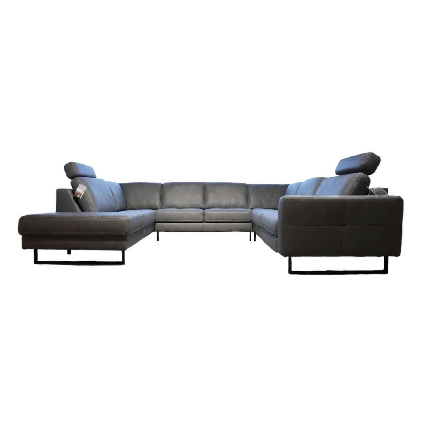 Ecksofa Cassius Stoff Galero Slate Grau Kufe K001 Schwarz Mit Kopfstützen Und WallAway Funktion