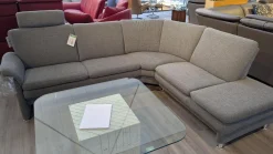 Ecksofa Chronos Stoff Medusa Rauchblau Grau Blau Metallfuß M01 Poliert Armlehne Klappbar Inklusive Kopfstütze