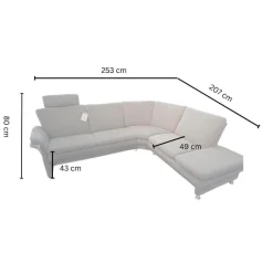 Ecksofa Chronos Stoff Medusa Rauchblau Grau Blau Metallfuß M01 Poliert Armlehne Klappbar Inklusive Kopfstütze