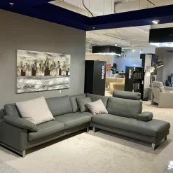 Ecksofa Classics 500 Leder 43 Grau 570 mit Kopfstütze