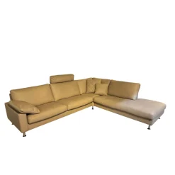 Ecksofa Classics 500 Leder 43.400 Stone Grau Fuß CL80 Hochglanz mit 3 Kissen