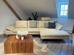 Ecksofa Collina Leder WP Ecru L50 Beige Metallfüße Gebürstet Inklusive Kopfstütze