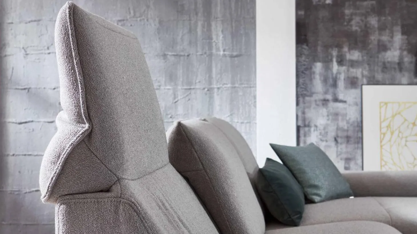 Ecksofa Comfortmaster Spektra 1487 Stoff Loop 02 Jet Hellgrau Metallkufe Anthrazit Motorisch Verstellbar