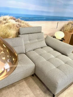 Ecksofa Comodo Stoff Q2 Rustico Azuro Grau Füße Metall Anthrazit Inklusive Lendenkissen