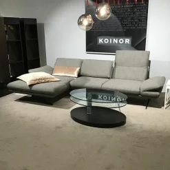 Ecksofa Cono Stoff Kaleido Grau Braun Kufengestell Metall Schwarz Inklusive Kissen