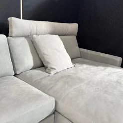 Ecksofa Conseta Leder 682 Elefantengrau Schmalfuß Edelstahl Inklusive Kopfstütze Und 2 Armlehnenkissen