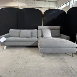 Ecksofa Conseta Leder 682 Elefantengrau Schmalfuß Edelstahl Inklusive Kopfstütze Und 2 Armlehnenkissen