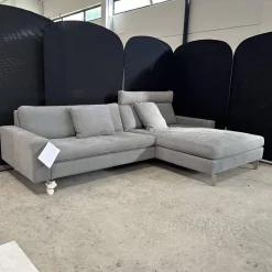 Ecksofa Conseta Leder 682 Elefantengrau Schmalfuß Edelstahl Inklusive Kopfstütze Und 2 Armlehnenkissen