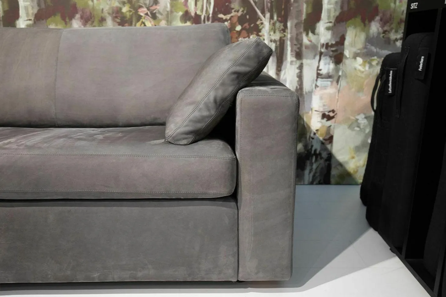 Ecksofa Conseta Leder Puro 681 Graphitgrau mit 2 Armlehnkissen