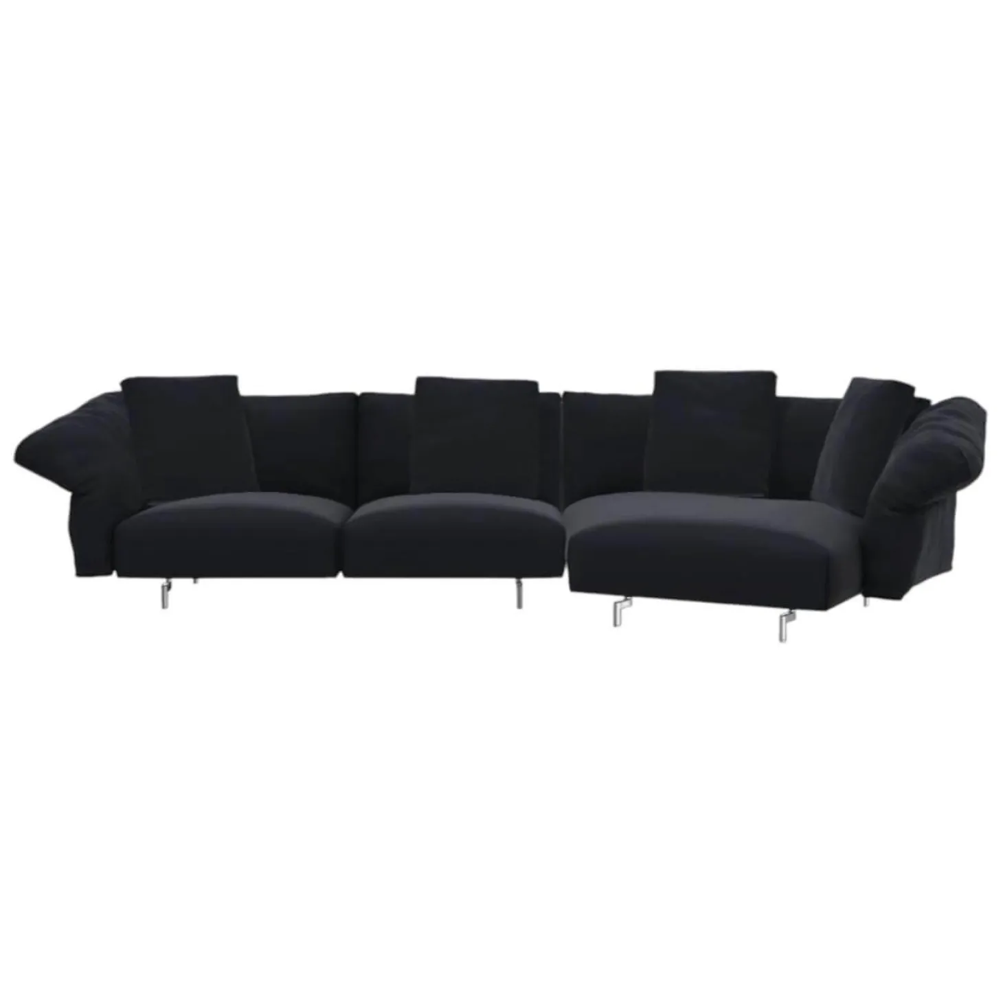 Ecksofa Dambo Stoff Serra 850 Blau Navy Füße Glanzpoliert mit 4 Kissen