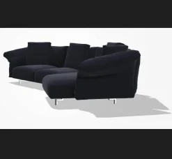 Ecksofa Dambo Stoff Serra 850 Blau Navy Füße Glanzpoliert mit 4 Kissen