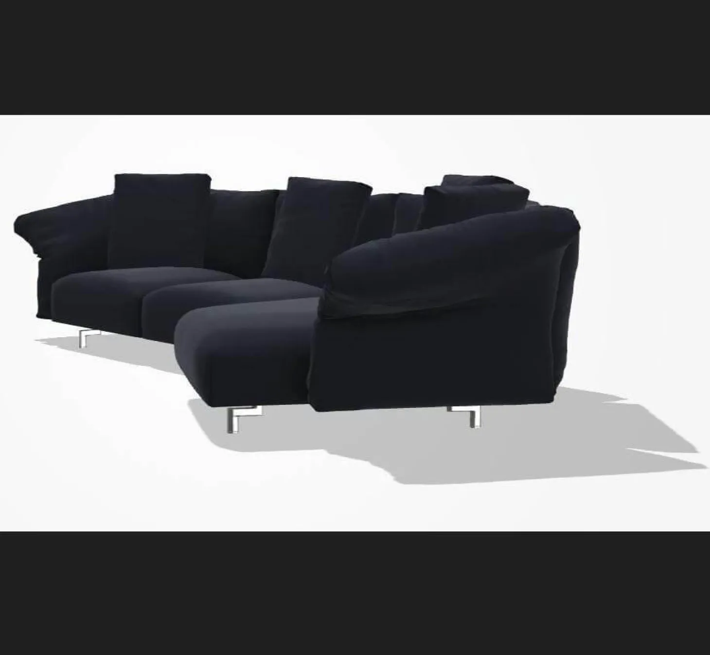 Ecksofa Dambo Stoff Serra 850 Blau Navy Füße Glanzpoliert mit 4 Kissen