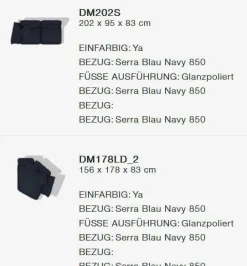 Ecksofa Dambo Stoff Serra 850 Blau Navy Füße Glanzpoliert mit 4 Kissen