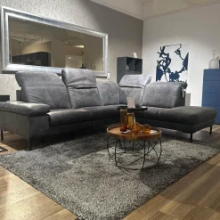 Ecksofa Deno PL Leder W9 Schwarz Füße Metall Schwarz Mit Relaxmotor