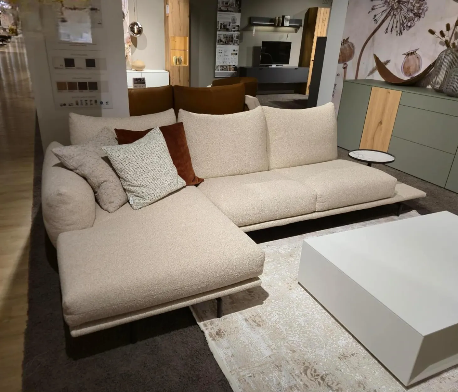 Ecksofa Dragees Stoff Flash Dance Strech 202 Sabbia Beige Fuß Metall Graubraun Ricamo Inklusive Kissen