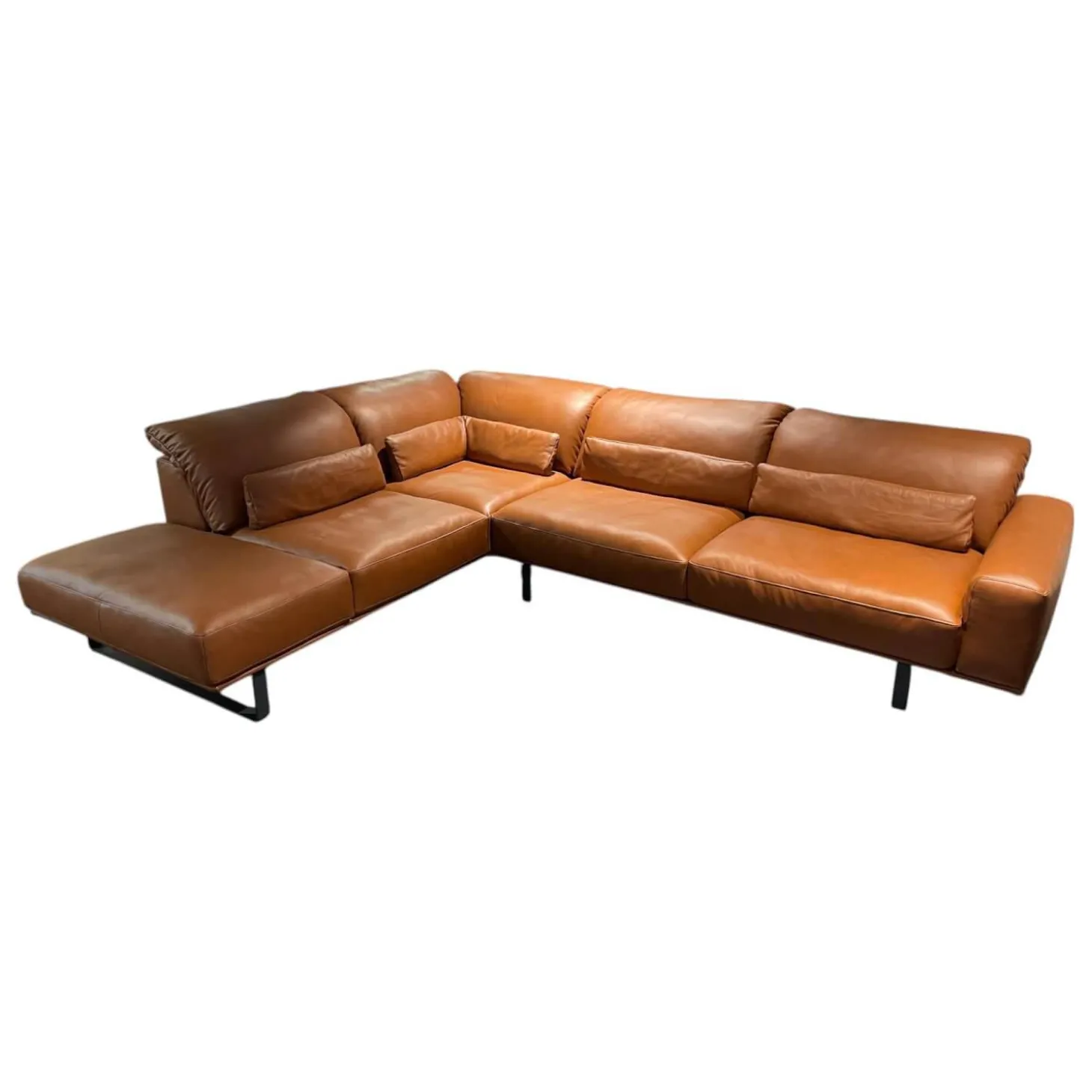 Ecksofa Dsign Corvo R Leder L155 68 Cognac Braun Kufe Anthrazit Mit Festem Hocker