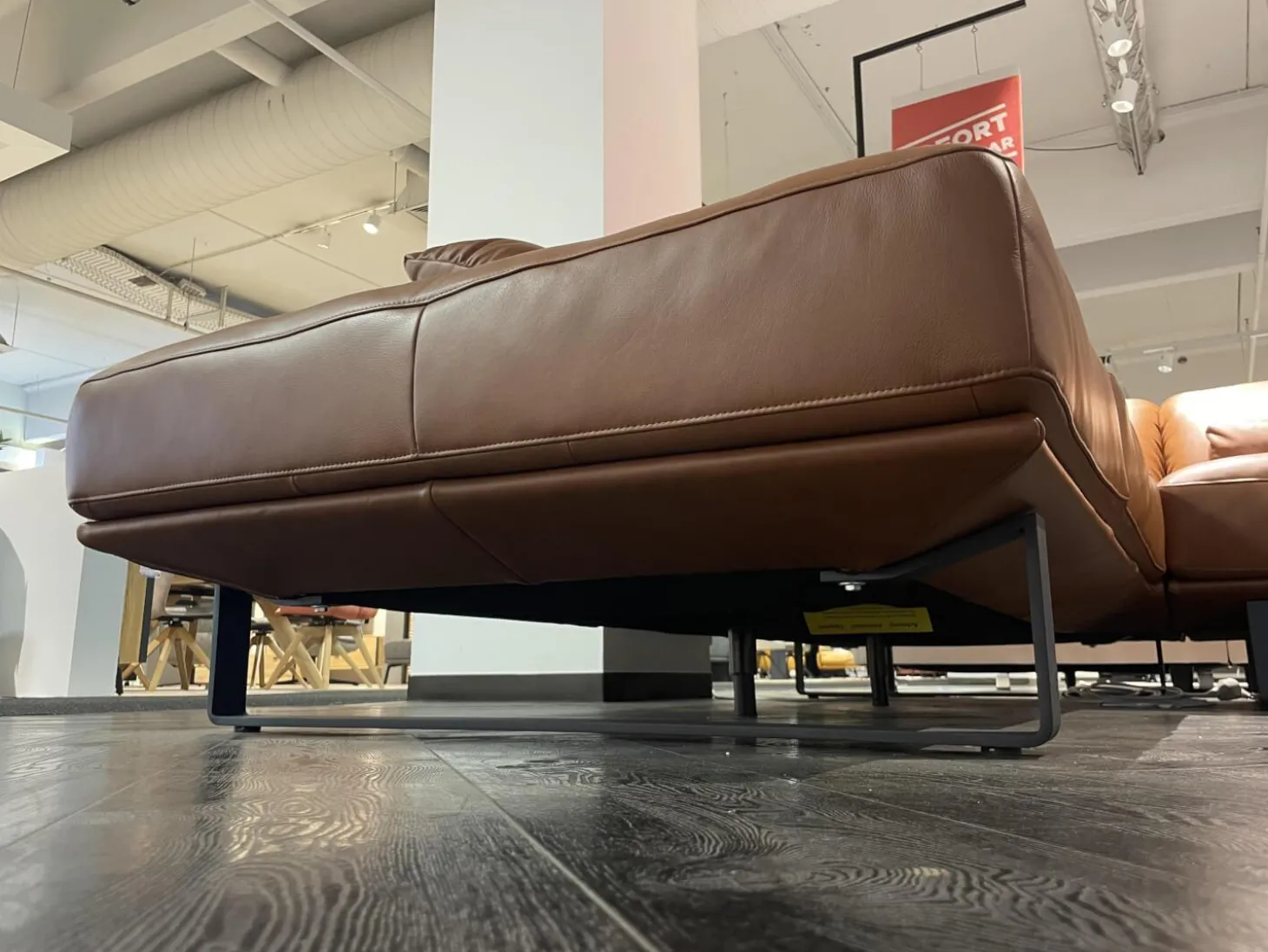 Ecksofa Dsign Corvo R Leder L155 68 Cognac Braun Kufe Anthrazit Mit Festem Hocker