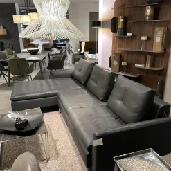 Ecksofa Dyo Leder L3162G Silky Grau Fuß Aluminium Matt Gebürstet Mit Wendekissen