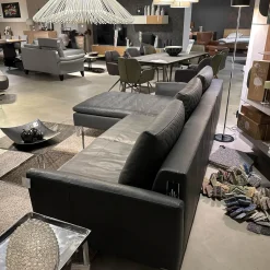 Ecksofa Dyo Leder L3162G Silky Grau Fuß Aluminium Matt Gebürstet Mit Wendekissen