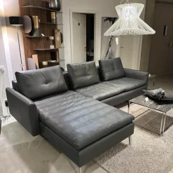Ecksofa Dyo Leder L3162G Silky Grau Fuß Aluminium Matt Gebürstet Mit Wendekissen