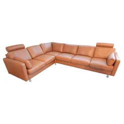 Ecksofa E600 Leder Noblesse 37 Tigereye Braun Stahlfuß Mit Kissen Und Kopfstützen