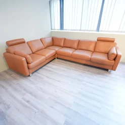 Ecksofa E600 Leder Noblesse 37 Tigereye Braun Stahlfuß Mit Kissen Und Kopfstützen