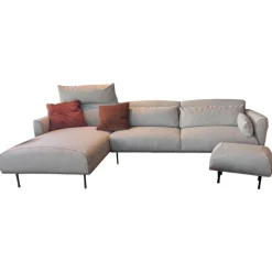 Ecksofa Eden Stoff Thuile C0002 Grau Creme Fuße Metall Bronze Schwarz Pulverbeschichtet Inklusive Hocker Und 3 Kissen