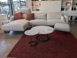 Ecksofa Eden Stoff Thuile C0002 Grau Creme Fuße Metall Bronze Schwarz Pulverbeschichtet Inklusive Hocker Und 3 Kissen