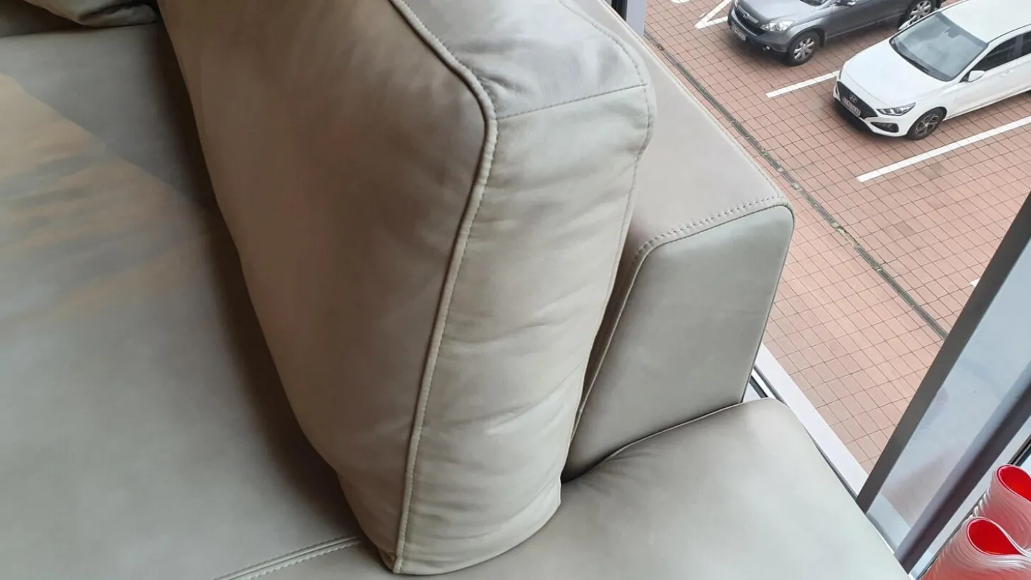 Ecksofa Ego Leder Stone Grey mit Nackenrolle