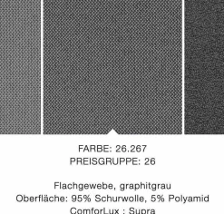 Ecksofa Ego Stoff 26.267 Graphitgrau mit 4 Kissen und Nackenstütze