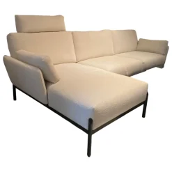 Ecksofa Enna Stoff Mondo 020 Bianco Weiß Füße Schwarz mit Kopfstütze