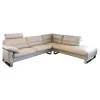 Ecksofa Esparo 400 Bezug Leder I 43.210 Creme Kufen 8 HG Mit Kopfstütze Und Armlehnkissen