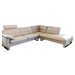 Ecksofa Esparo 400 Bezug Leder I 43.210 Creme Kufen 8 HG Mit Kopfstütze Und Armlehnkissen