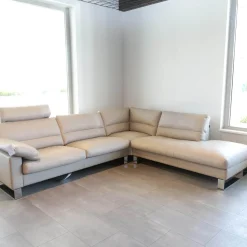 Ecksofa Esparo 400 Bezug Leder I 43.210 Creme Kufen 8 HG Mit Kopfstütze Und Armlehnkissen