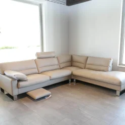 Ecksofa Esparo 400 Bezug Leder I 43.210 Creme Kufen 8 HG Mit Kopfstütze Und Armlehnkissen