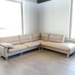 Ecksofa Esparo 400 Bezug Leder I 43.210 Creme Kufen 8 HG Mit Kopfstütze Und Armlehnkissen
