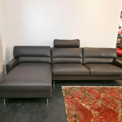 Ecksofa Esparo 400 Leder J 42.090 Braun Schwarz Fußstütze Leder J 42.090