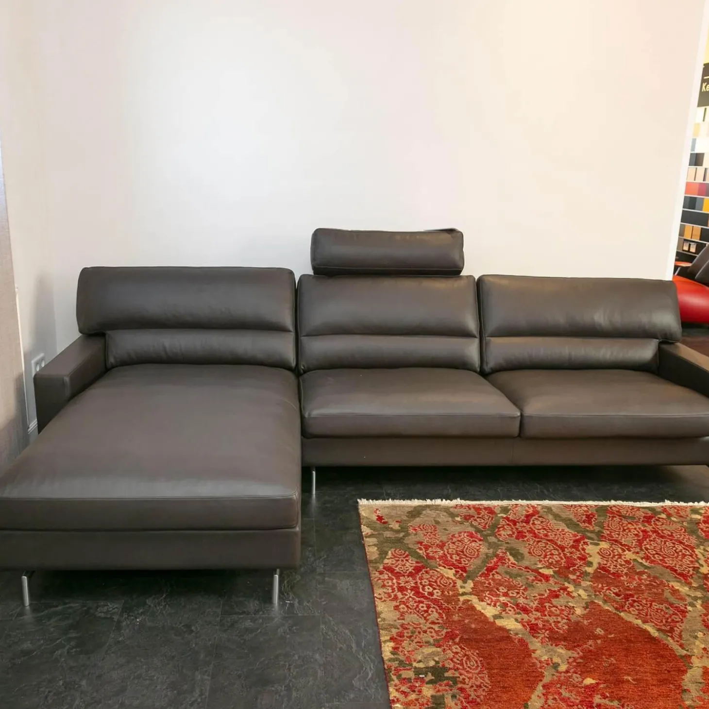 Ecksofa Esparo 400 Leder J 42.090 Braun Schwarz Fußstütze Leder J 42.090
