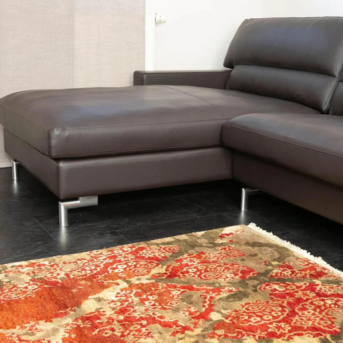 Ecksofa Esparo 400 Leder J 42.090 Braun Schwarz Fußstütze Leder J 42.090