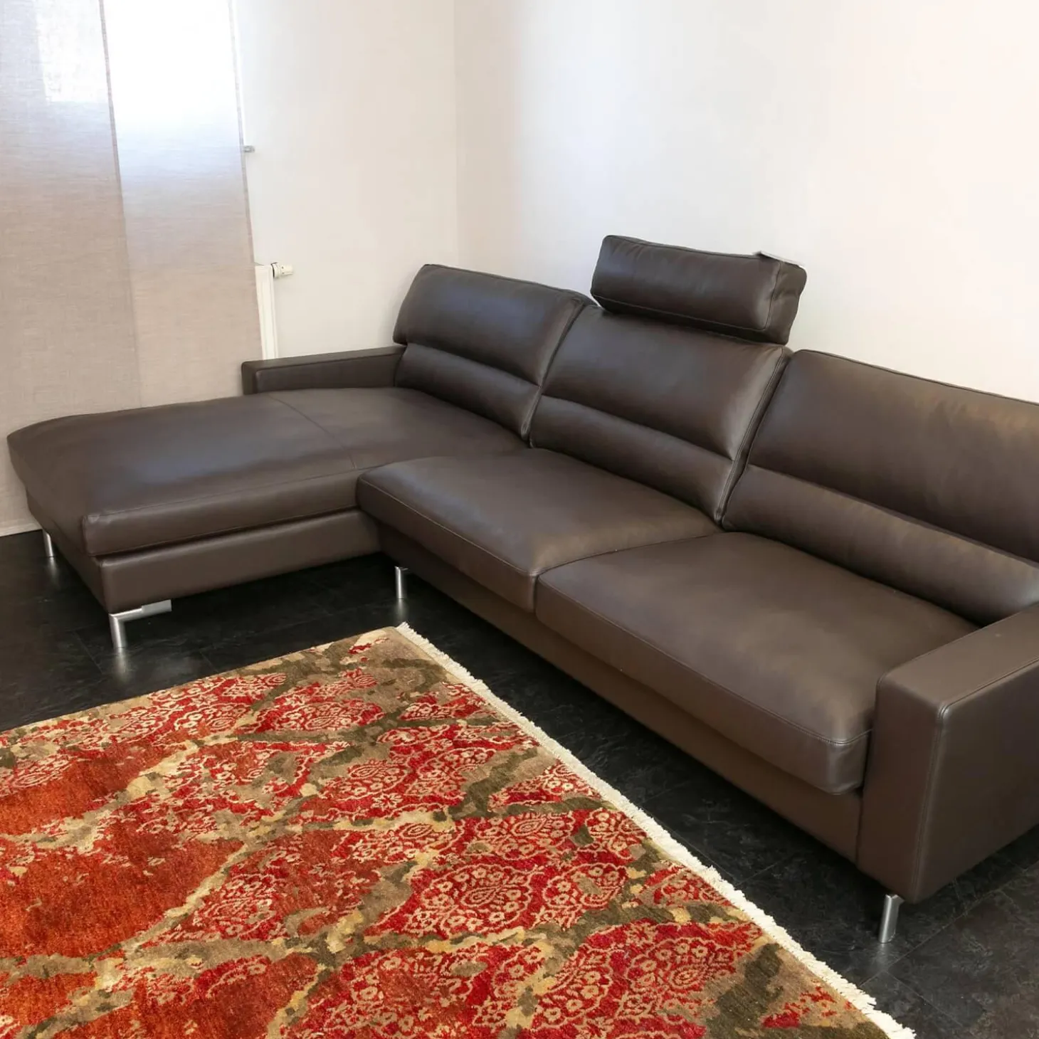 Ecksofa Esparo 400 Leder J 42.090 Braun Schwarz Fußstütze Leder J 42.090