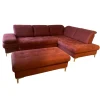 Ecksofa Family Relax 3 Stoff Deluxe Ziegel Rot Füße Metall Mit Bettauszug Inklusive Hocker